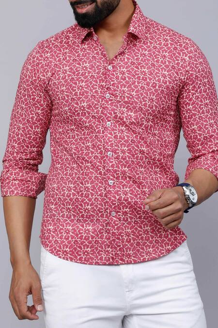 Aryavir Malhotra Pink Cotton Abstract Print Collared Shirt at Aza Fashions Aryavir Malhotra_Pink Cotton Abstract Print Collared Shirt _at_Aza_Fashions