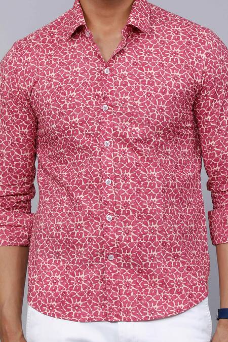 Buy Aryavir Malhotra Pink Cotton Abstract Print Collared Shirt Buy_Aryavir Malhotra_Pink Cotton Abstract Print Collared Shirt