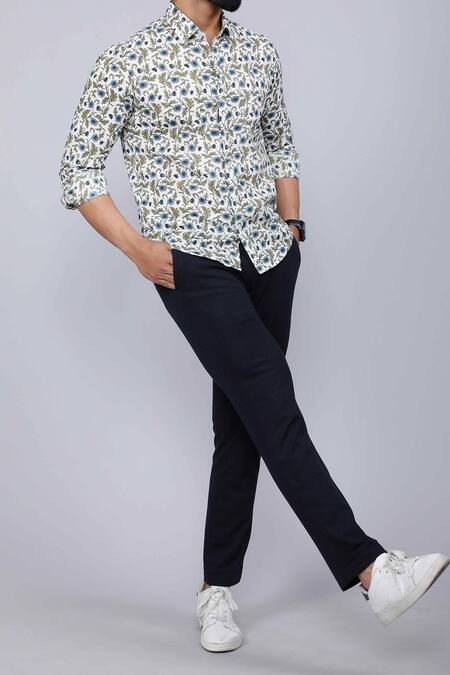Aryavir Malhotra White Cotton Floral Vine Print Casual Shirt Online at Aza Fashions Aryavir Malhotra_White Cotton Floral Vine Print Casual Shirt _Online_at_Aza_Fashions