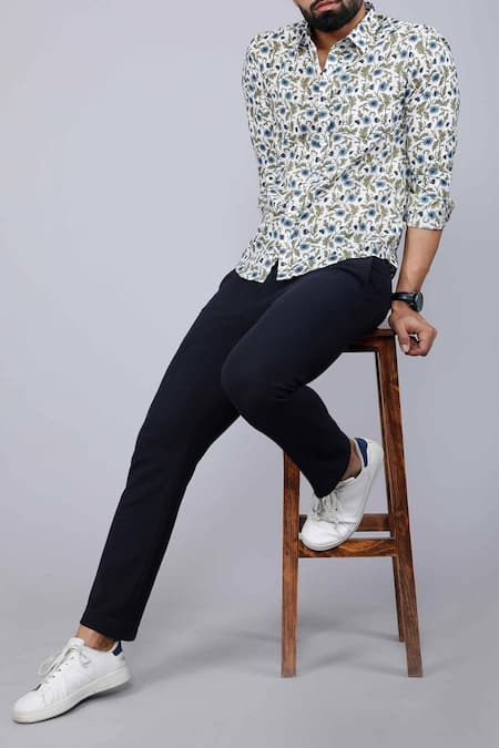 Buy Aryavir Malhotra White Cotton Floral Vine Print Casual Shirt Online at Aza Fashions Buy_Aryavir Malhotra_White Cotton Floral Vine Print Casual Shirt _Online_at_Aza_Fashions