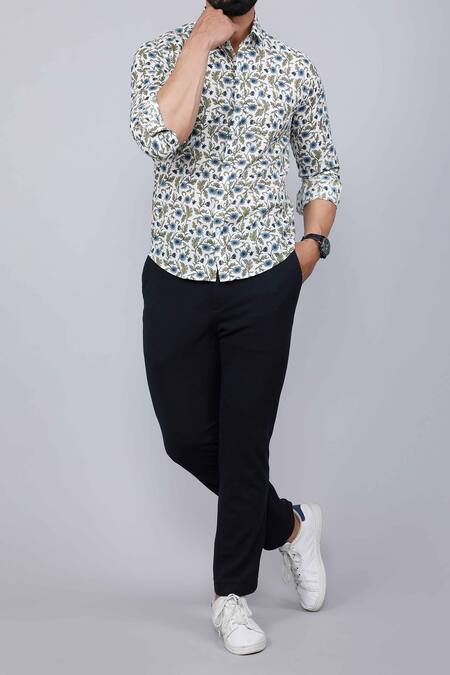 Aryavir Malhotra White Cotton Floral Vine Print Casual Shirt at Aza Fashions Aryavir Malhotra_White Cotton Floral Vine Print Casual Shirt _at_Aza_Fashions