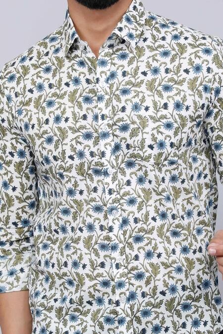 Buy Aryavir Malhotra White Cotton Floral Vine Print Casual Shirt Buy_Aryavir Malhotra_White Cotton Floral Vine Print Casual Shirt
