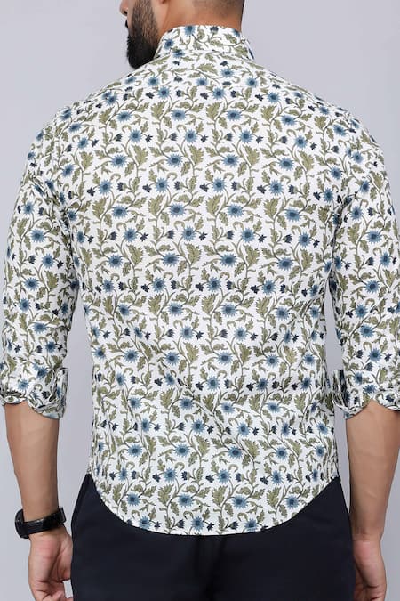Shop Aryavir Malhotra White Cotton Floral Vine Print Casual Shirt at Aza Fashions Shop_Aryavir Malhotra_White Cotton Floral Vine Print Casual Shirt _at_Aza_Fashions