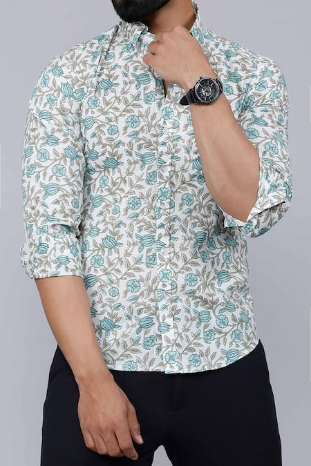 Aryavir Malhotra White Cotton Floral Vine Print Casual Shirt at Aza Fashions Aryavir Malhotra_White Cotton Floral Vine Print Casual Shirt _at_Aza_Fashions
