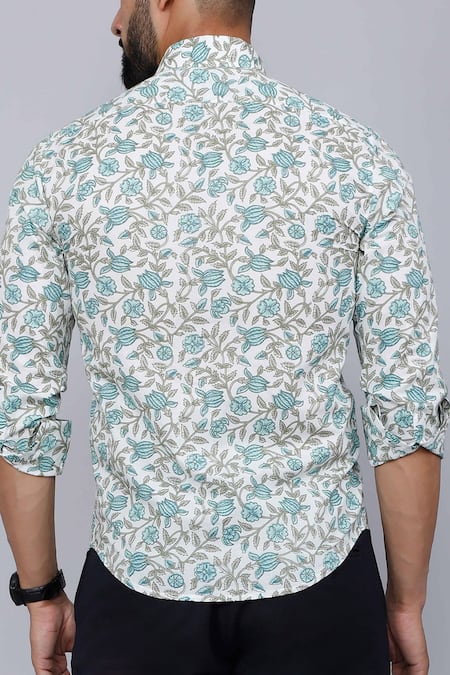 Shop Aryavir Malhotra White Cotton Floral Vine Print Casual Shirt at Aza Fashions Shop_Aryavir Malhotra_White Cotton Floral Vine Print Casual Shirt _at_Aza_Fashions