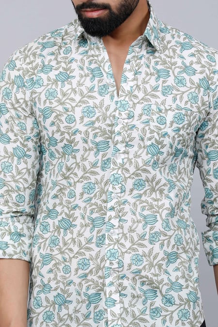 Buy Aryavir Malhotra White Cotton Floral Vine Print Casual Shirt Buy_Aryavir Malhotra_White Cotton Floral Vine Print Casual Shirt