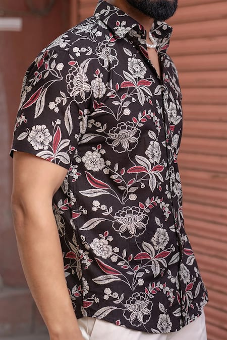 Buy Aryavir Malhotra Black Cotton Floral Vine Print Collared Shirt Online at Aza Fashions Buy_Aryavir Malhotra_Black Cotton Floral Vine Print Collared Shirt _Online_at_Aza_Fashions