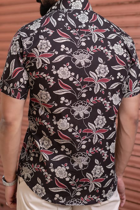 Aryavir Malhotra Floral Vine Print Collared Shirt 
