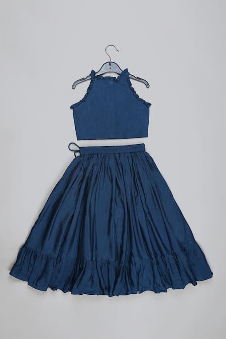 Little Brats Cheetah Threadwork Blouse With Lehenga 