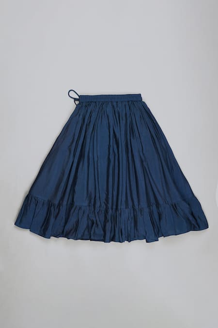 Little Brats_Blue Silk, Cotton Beads, Embroidery, Cheetah Threadwork Blouse With Lehenga _at_Aza_Fashions