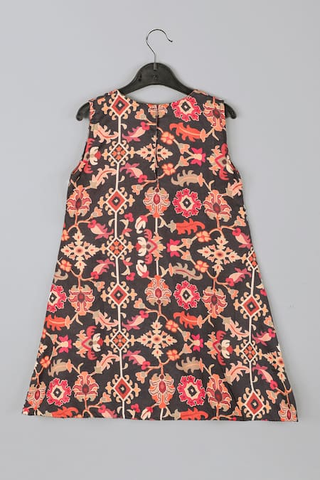 Shop_Little Brats_Black Maheshwari, Silk, Cotton Embroidery, Blossom Jaal Print Kurta Sharara Set _Online_at_Aza_Fashions