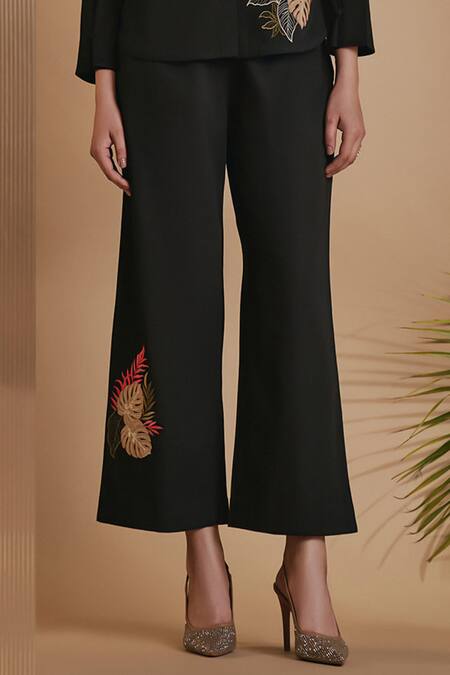 Buy Origani Black Cotton Satin Embroidery Collared Shirt And Pant Set Online at Aza Fashions Buy_Origani_Black Cotton Satin Embroidery Collared Shirt And Pant Set _Online_at_Aza_Fashions