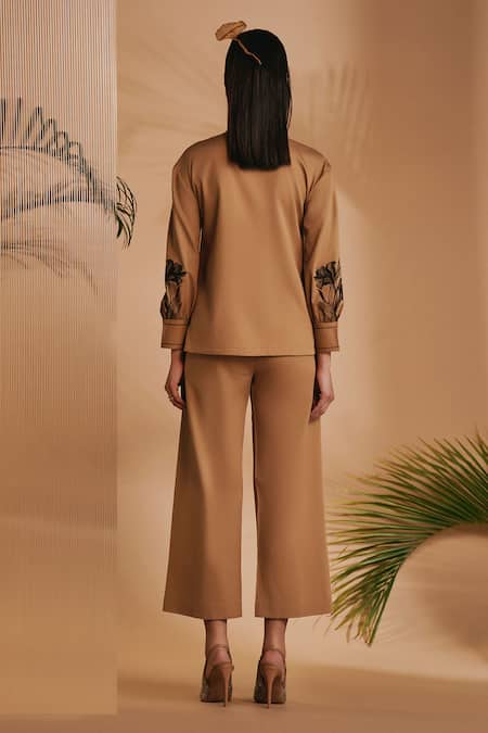 Origani Embroidered Brown Co-ord Set 