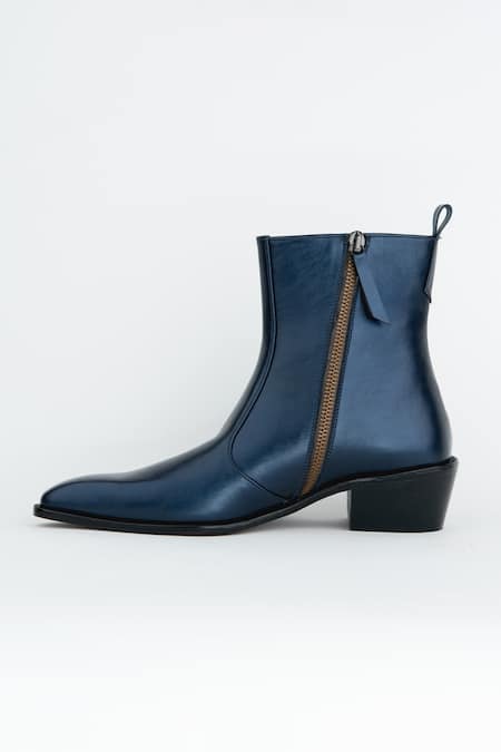 Kavith Metallic Blue Square Toe Boots 