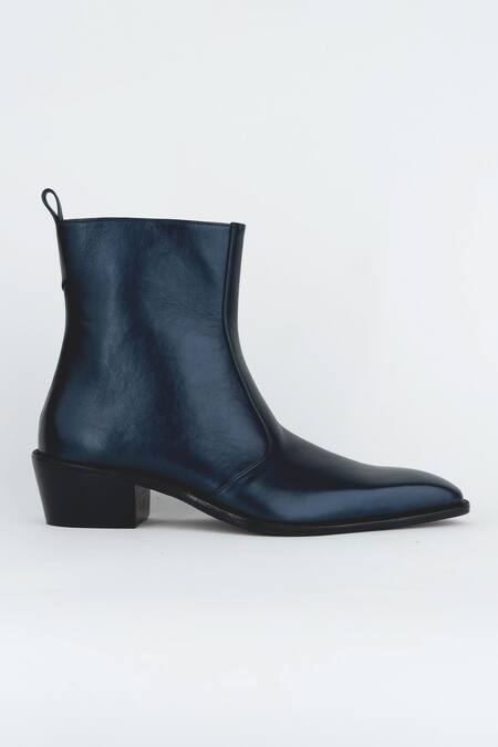 Kavith Blue Metallic Square Toe Boots Online at Aza Fashions Kavith_Blue Metallic Square Toe Boots _Online_at_Aza_Fashions