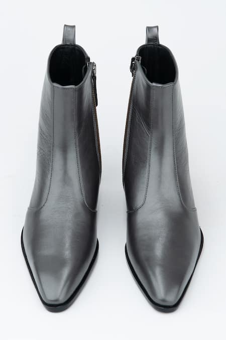 Kavith Metallic Grey Square Toe Boots 