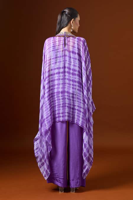Yoshita Couture Purple Shibori Embroidered Kaftan Set 