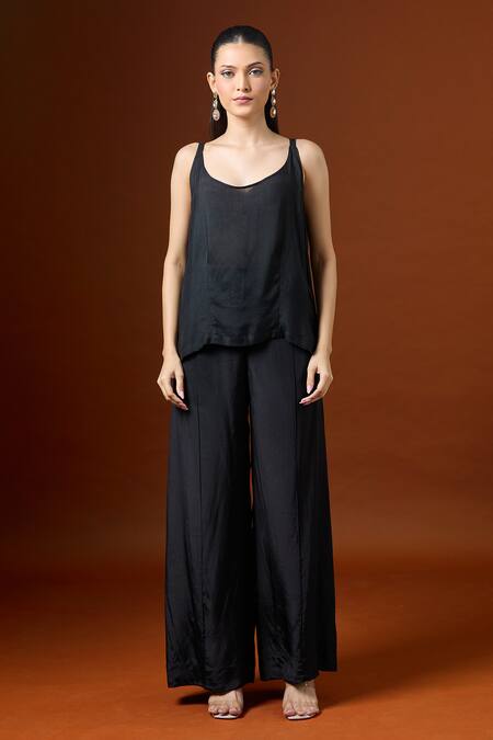Buy_Yoshita Couture_Black Embroidery Keyhole Neck Asymmetric Kaftan Set _Online_at_Aza_Fashions