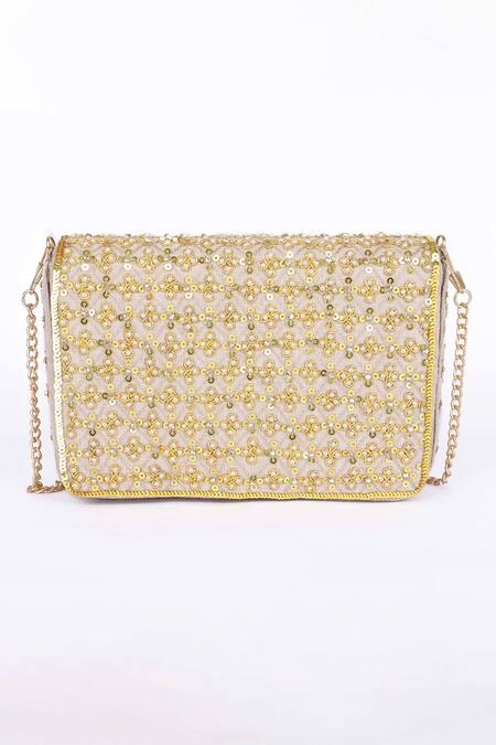 Shop_Fuchsia by aashaka mehta_Gold Sequins Embellished Clutch With Sling _Online_at_Aza_Fashions