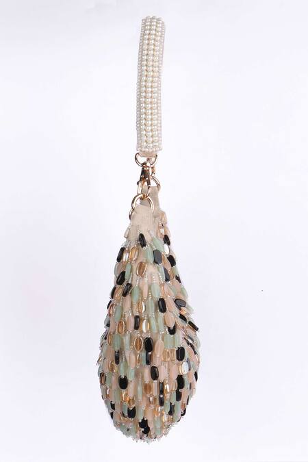 Fuchsia by aashaka mehta_Ivory Beads Velvet Handbag _Online_at_Aza_Fashions