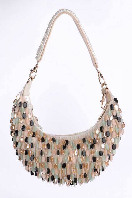 Buy_Fuchsia by aashaka mehta_Ivory Beads Velvet Handbag _Online_at_Aza_Fashions