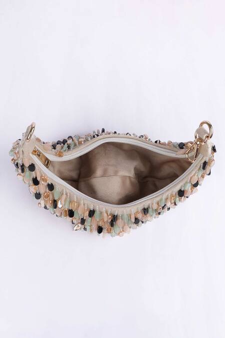 Shop_Fuchsia by aashaka mehta_Ivory Beads Velvet Handbag _Online_at_Aza_Fashions