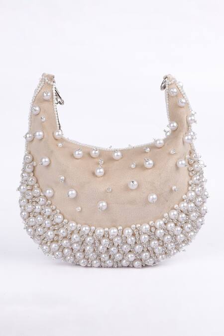 Fuchsia by aashaka mehta Pearl Embellished Velvet Handbag 