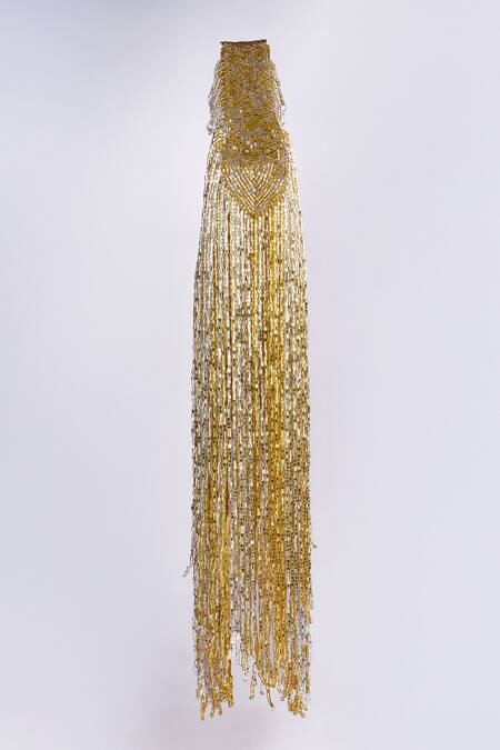 Shop_Fuchsia by aashaka mehta_Gold Fringe, Beads Handbag _Online_at_Aza_Fashions