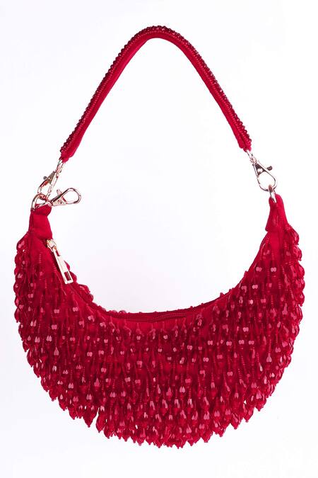 Fuchsia by aashaka mehta Designer Velvet Handbag with Detachable Handle 