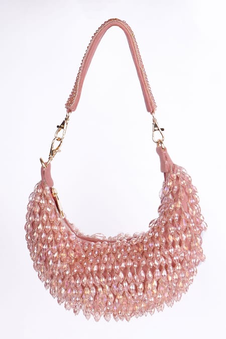 Fuchsia by aashaka mehta Pink Crystals Designer Velvet Handbag With Detachable Handle Online at Aza Fashions Fuchsia by aashaka mehta_Pink Crystals Designer Velvet Handbag With Detachable Handle _Online_at_Aza_Fashions