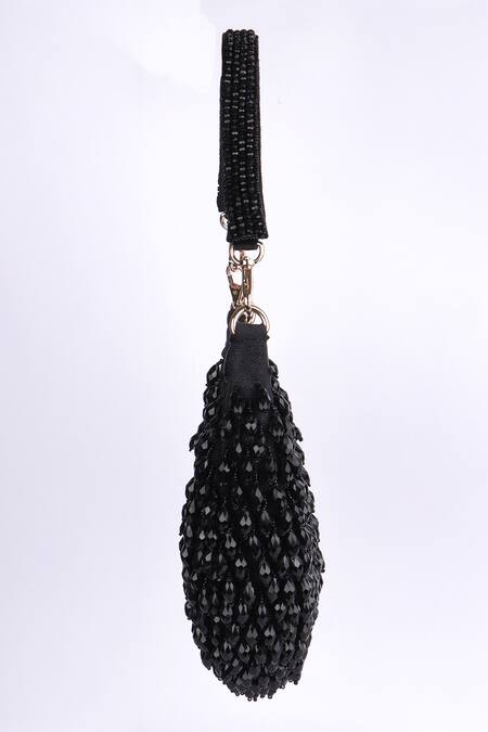 Buy_Fuchsia by aashaka mehta_Black Beads Designer Velvet Handbag _Online_at_Aza_Fashions