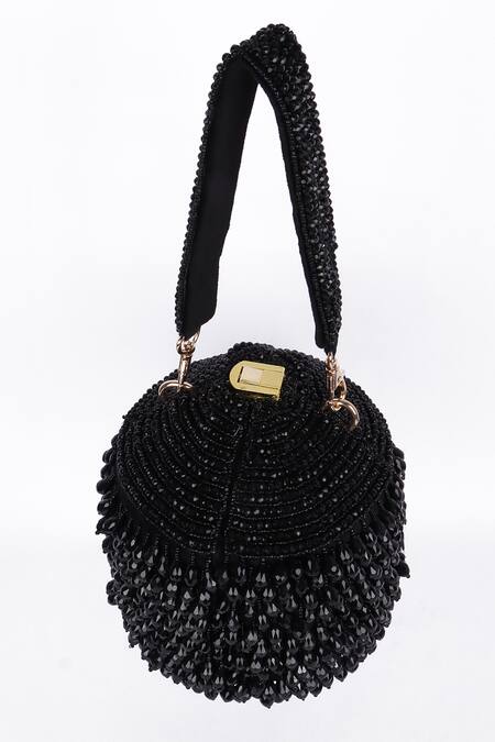Fuchsia by aashaka mehta_Black Beads Velvet Designer Handbag _Online_at_Aza_Fashions