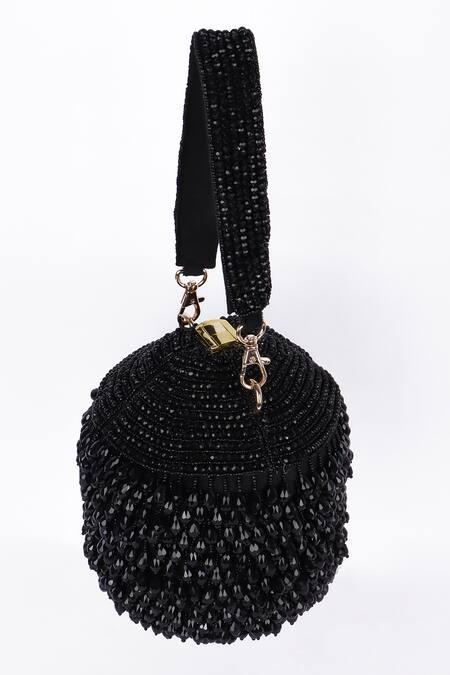 Buy_Fuchsia by aashaka mehta_Black Beads Velvet Designer Handbag _Online_at_Aza_Fashions