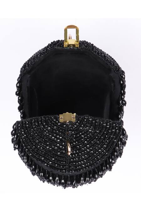 Shop_Fuchsia by aashaka mehta_Black Beads Velvet Designer Handbag _Online_at_Aza_Fashions