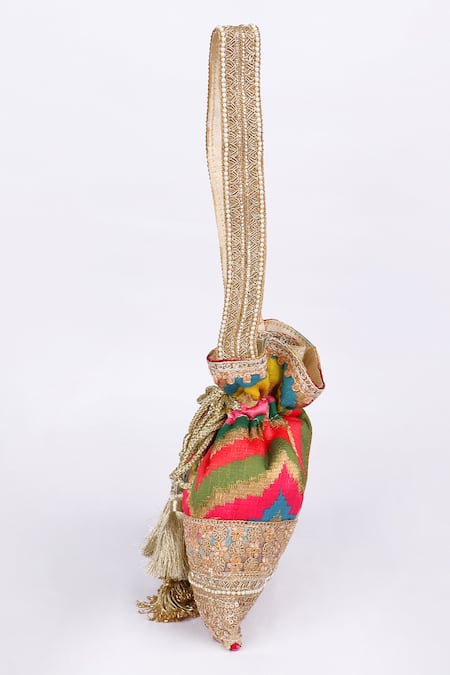 Fuchsia_Multi Color Embroidery, Tassels Designer Potli Bag _Online_at_Aza_Fashions