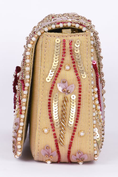 Buy_Fuchsia_Gold Embroidery, Sequins Designer Beaded Silk Clutch _Online_at_Aza_Fashions