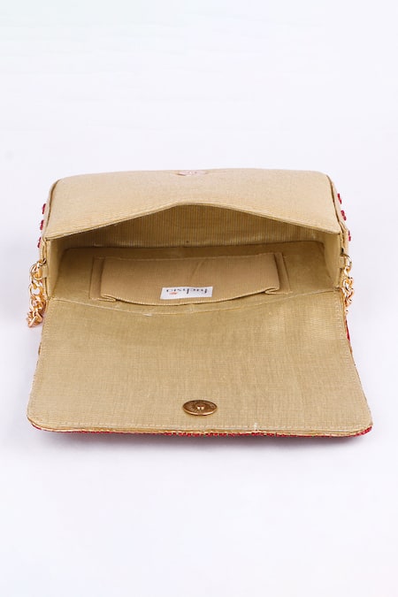 Fuchsia_Gold Embroidery, Beads Silk Designer Clutch _Online_at_Aza_Fashions