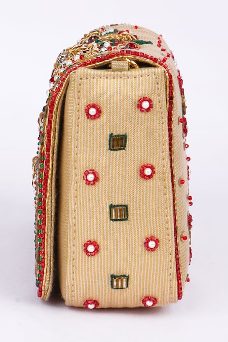 Shop_Fuchsia_Gold Embroidery, Beads Silk Designer Clutch _Online_at_Aza_Fashions