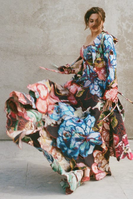 Buy_Saaksha & Kinni_Multi Color Cotton Embroidery Floral Print Asymmetric Coat