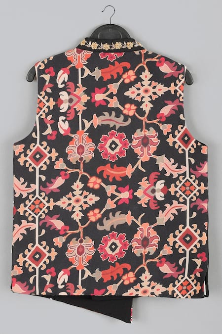 Little Brats_Black Cotton, Silk Embroidery, Zari Floral Zardozi Bundi Kurta Set _Online_at_Aza_Fashions