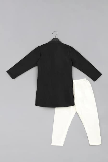 Buy_Little Brats_Black Cotton, Silk Embroidery, Zari Floral Zardozi Bundi Kurta Set _Online_at_Aza_Fashions