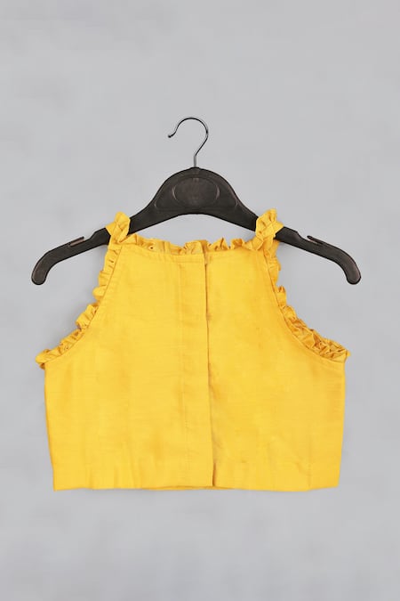 Buy_Little Brats_Yellow Silk, Cotton Beads, Cheetah Threadwork Embellished Blouse With Lehenga _Online_at_Aza_Fashions