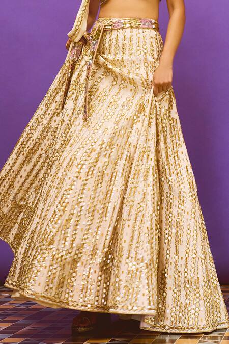 Buy Anushka Khanna Beige Silk, Crepe, Organza Embroidery, Sequins Round Neck Hand Lehenga Set Online at Aza Fashions Buy_Anushka Khanna_Beige Silk, Crepe, Organza Embroidery, Sequins Round Neck Hand Lehenga Set_Online_at_Aza_Fashions
