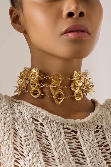 Buy Joules By Radhika Gold Plated Sculptural Floral Choker Online at Aza Fashions Buy_Joules By Radhika_Gold Plated Sculptural Floral Choker _Online_at_Aza_Fashions