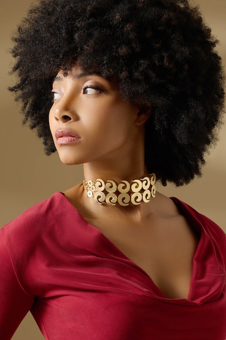 Joules By Radhika Gold Plated Floral Gold-toned Choker Necklace 