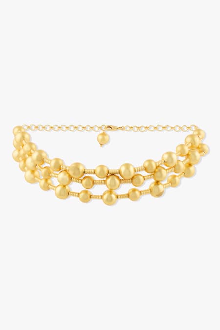 Shop_Joules By Radhika_Gold Plated Sculptural Finish Choker Necklace _at_Aza_Fashions