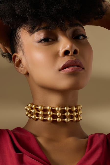 Joules By Radhika Gold Plated Sculptural Finish Choker Necklace 
