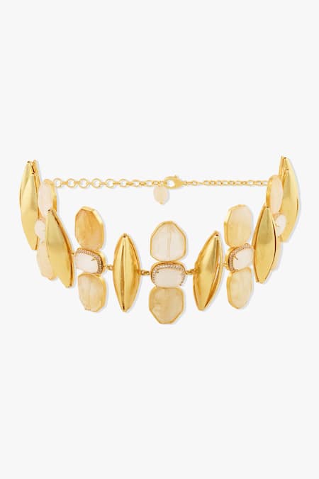 Shop Joules By Radhika Beige Gold Finish Elira Choker Necklace at Aza Fashions Shop_Joules By Radhika_Beige Gold Finish Elira Choker Necklace _at_Aza_Fashions