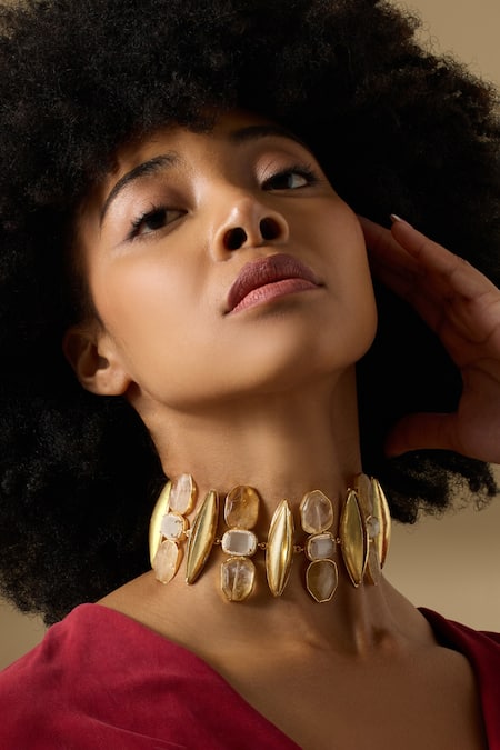 Joules By Radhika Beige Gold Finish Elira Choker Necklace 