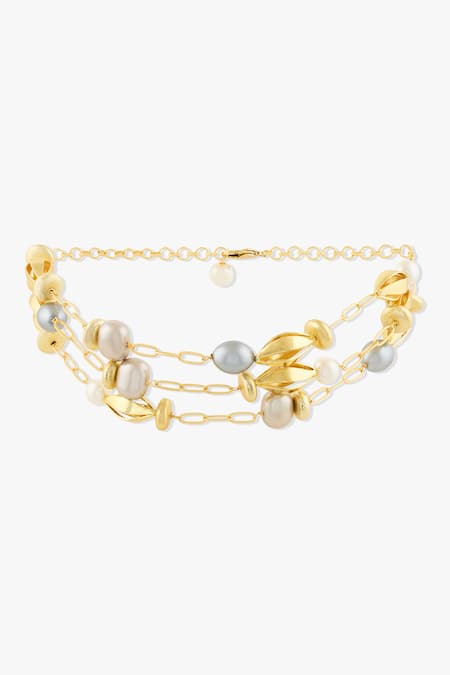 Shop_Joules By Radhika_Gold Plated Mireya Choker With Baroque Pearls _at_Aza_Fashions